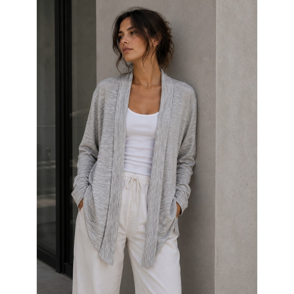 Splendid Cardigan Women Small Gray Open Front Handkerchief Hem Modal Blend